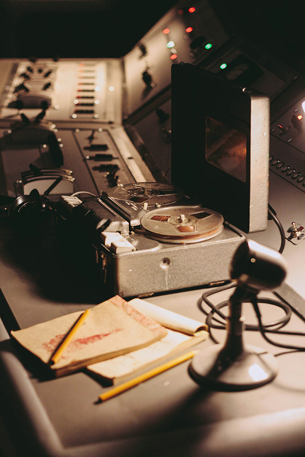 Image of radio station equipment on a desk